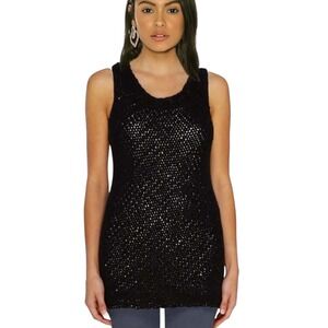 Vince Black Crochet Chunky Loose‎ Knit Sleeveless Tank Top Cotton Womens Medium